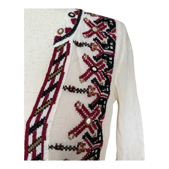 Anthropologie Akemi Kin Peasant Embroidered Top Cream Mesh Boho Blouse Small - Picture 3 of 10
